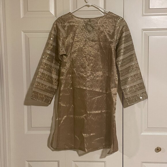 NWT Beechtree Gold Kurta with Embroidered and Sequined Sleeves and Neckline 8 - Picture 2 of 9